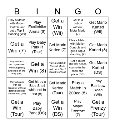 Mario Kart Bingo (DS to Tour) Bingo Card