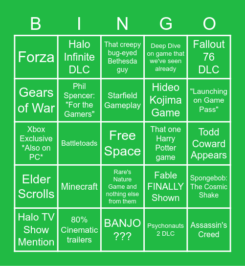 Microsoft / Bethesda Bingo Card