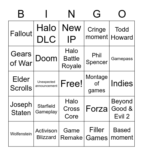 Microsoft/Bethesda Bingo Card