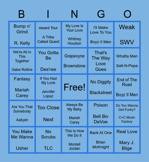 Gabe's Billboard Music Bingo Card