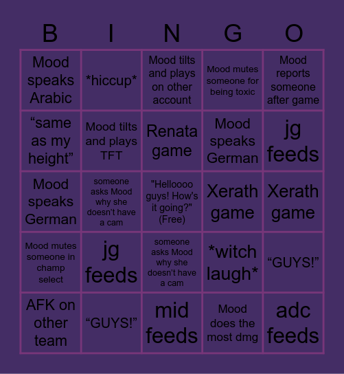 A Midnight Mood's Stream Bingo Card