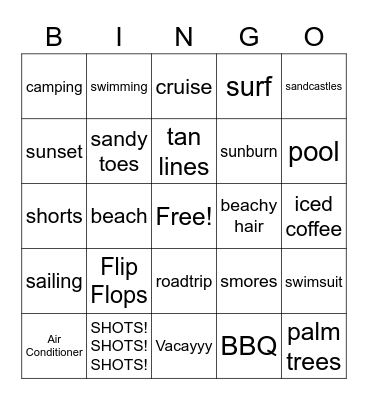 SUMMER VACATION Bingo Card