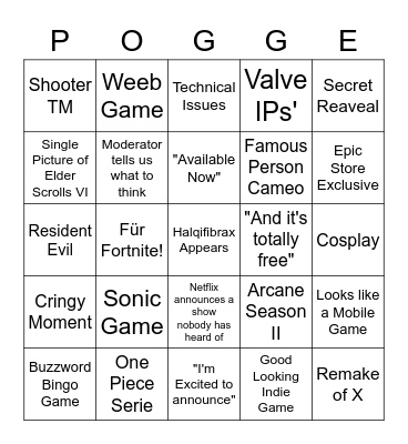 Summer Games Fest 2022 Bingo Card