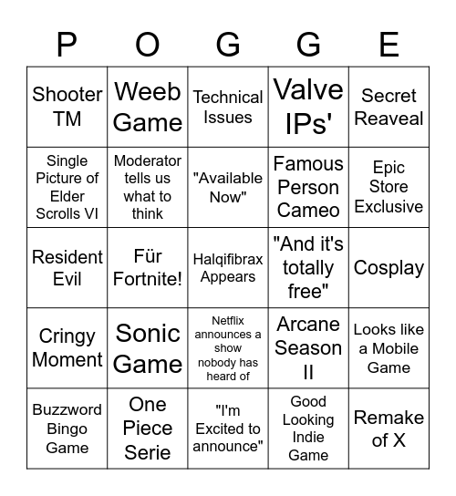 Summer Games Fest 2022 Bingo Card