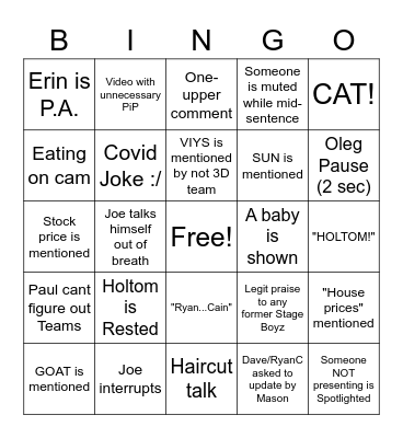 Meeting BANGO Bingo Card