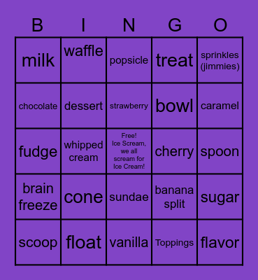 Ice Cream BINGO! Bingo Card