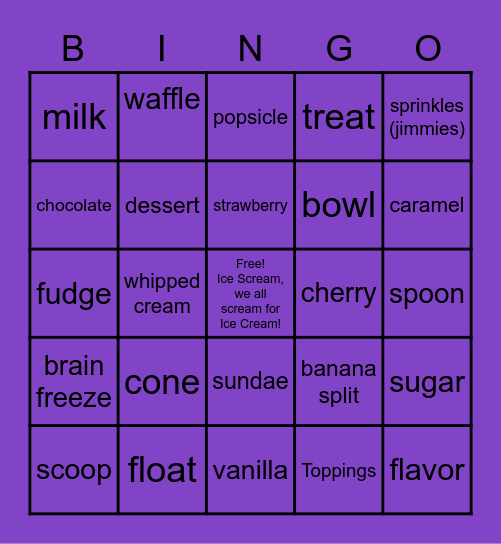 Ice Cream BINGO! Bingo Card