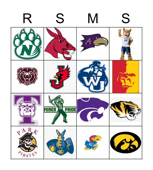 Guess the College Mascot Bingo Card