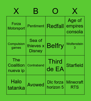Xbox & Bethesda Showcase Bingo Card