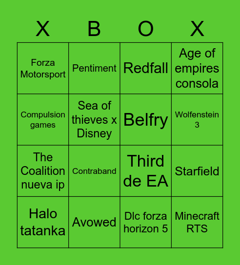 Xbox & Bethesda Showcase Bingo Card