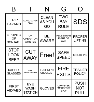C54 SAFETY BINGO Card