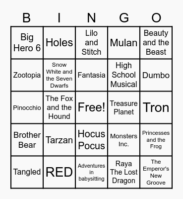 Disney Game Round 1 Bingo Card