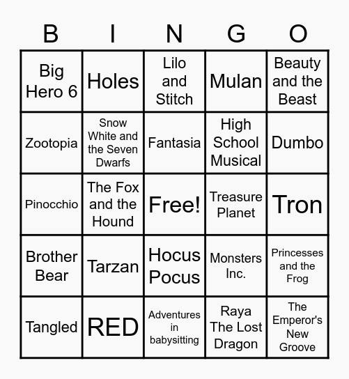 Disney Game Round 1 Bingo Card