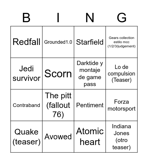 Untitled Bingo Card