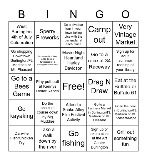 Bingo around Burlington Bingo Card