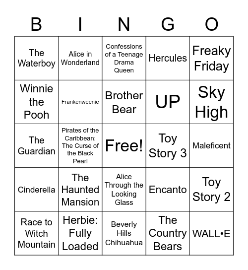 Disney Bingo Round 1 Bingo Card
