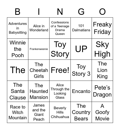 Disney Bingo Round 1 Bingo Card