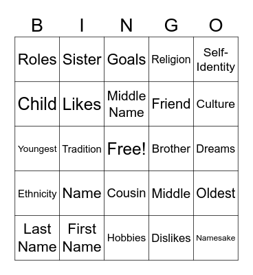 Identity Bingo Card