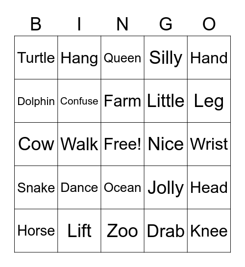 Smelly Cat Bingo Card