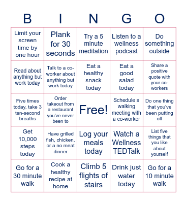 Summer Wellness Bingo Card