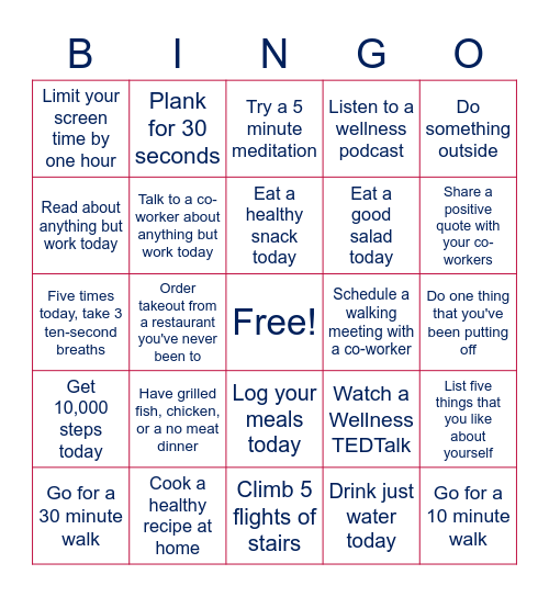 Summer Wellness Bingo Card