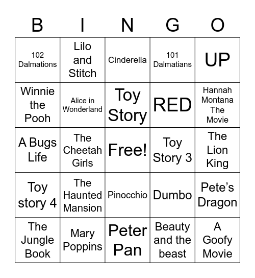 Disney Bingo Round 1 Bingo Card