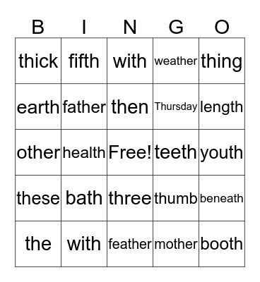TH  Bingo Card