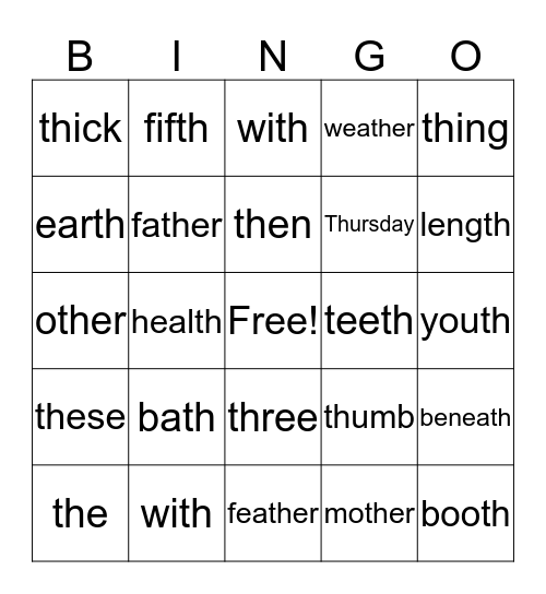 TH  Bingo Card