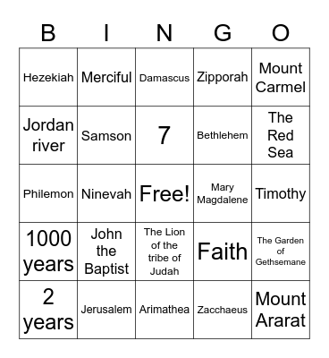 Bible Trivia Bingo Card