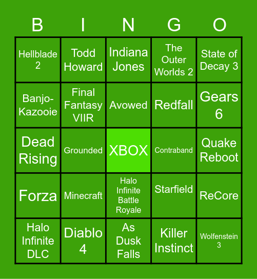 Xbox & Bethesda Summer 2022 Bingo Card