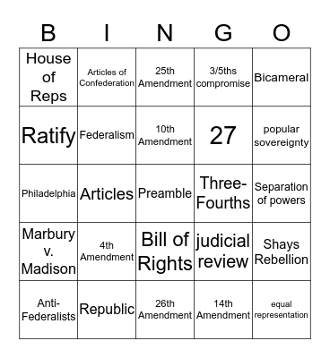 Constitution Bingo Card