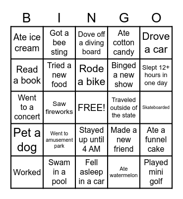 SUMMER BINGO! Bingo Card