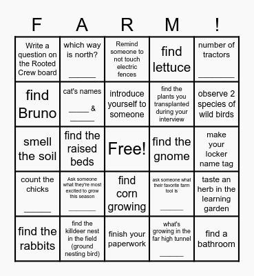 Rooted Bingo Card