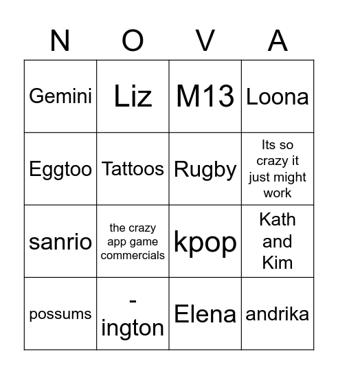 Untitled Bingo Card