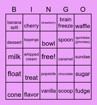 Ice Cream Bingo! Bingo Card