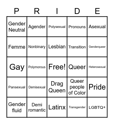 Pride Bingo Card