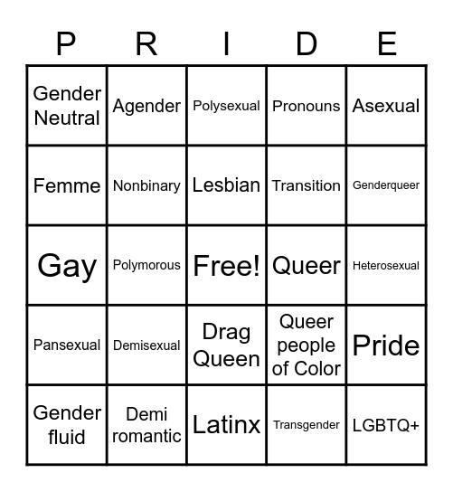 Pride Bingo Card