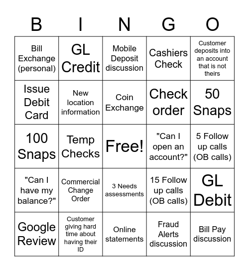 BANKING Bingo Card