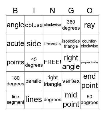 Geometry Terms Bingo Card