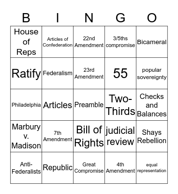 Constitution Bingo Card