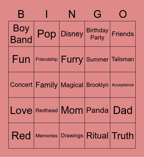 Turning Red Bingo! Bingo Card
