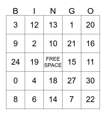 Math BINGO!  Bingo Card