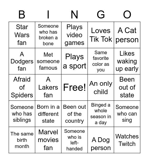 AYA Human Bingo Card