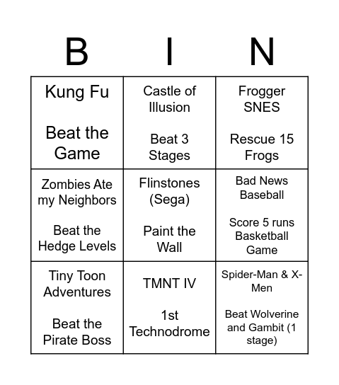 AINI Bingo Card