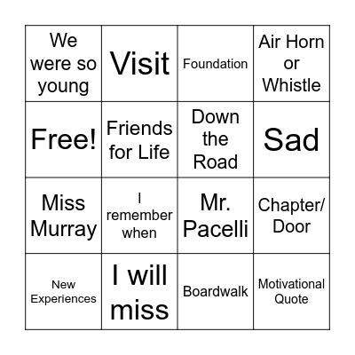 8th Grade Graduation Bingo Card