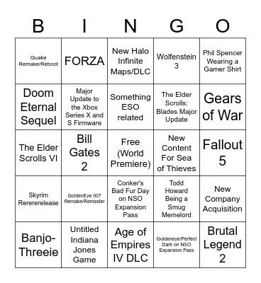 Microsoft and Bethesda Conference 2022 Bingo Card