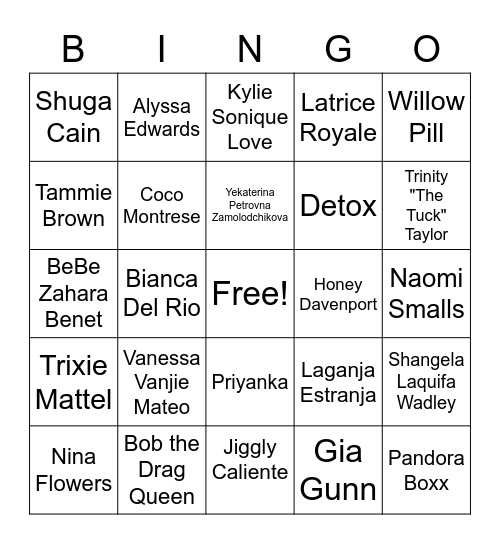 Drag Bingo Card