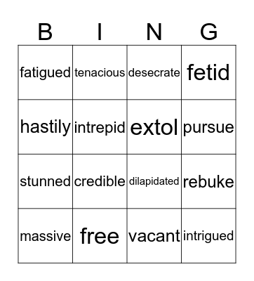 IEW Vocabulary Bingo Card