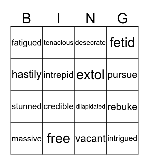 IEW Vocabulary Bingo Card