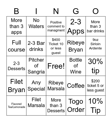 Server Bingo Card